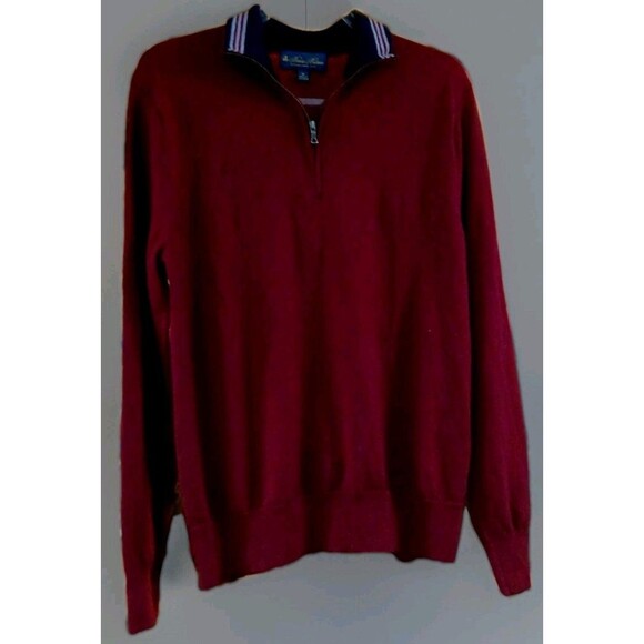 Brooks Brothers Merino Wool 1/4 Zip Sweater M Burgundy Preppy Old Money Ivy EUC - Picture 1 of 6
